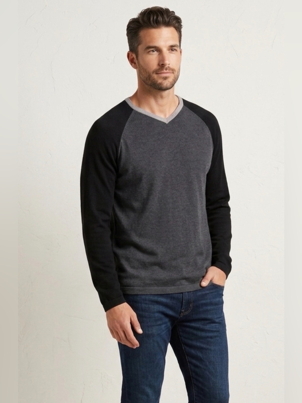 Brandini Two-Tone V-Neck Sweater